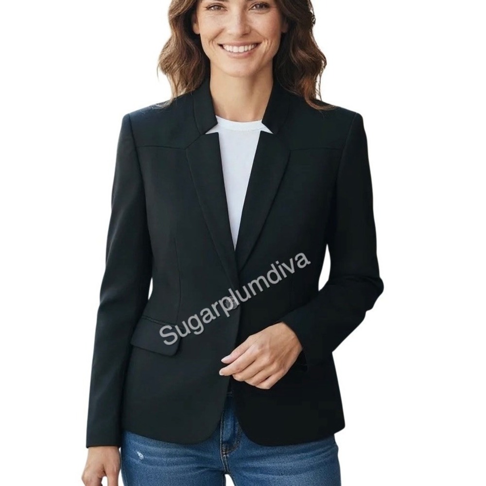 Harve Benard Black Wool Blend Tailored One Button Blazer 14 Business‎ Winter